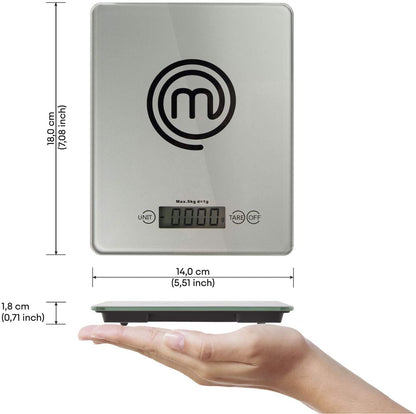 MasterChef  525489 Kitchen Scale, Wide Platform, 4mm Tempered Safety Glass, Touch On & Auto-Off