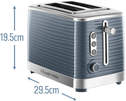 Russell Hobbs 24373 Grey Inspire 2 Slice Toaster | Wide Slot with Frozen, Cancel and Reheat Settings | High Gloss Chrome Accents | 1050 W