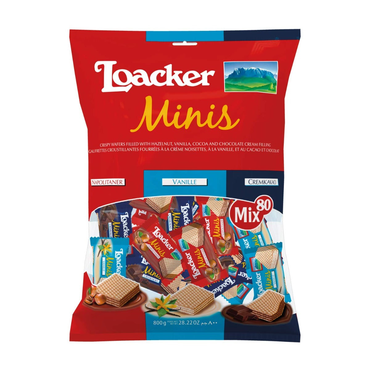 Loacker Minis Crispy Wafers  Hazelnut Vanilla Biscuits, Mix Flavors, 80 Pieces, 800g