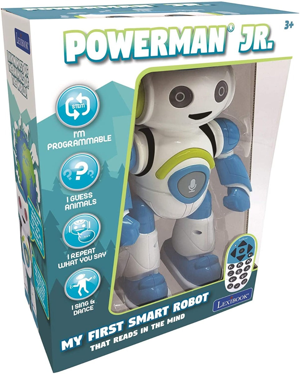 LEXIBOOK Smart Robot Powerman Junior Educational and Interactive Remote Control Toy, Blue and White , ROB20EN