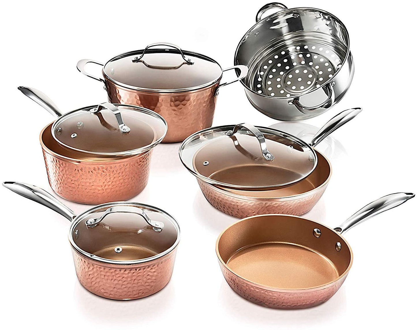 Gotham Steel 2691 10 Piece Hammered Copper Cookware Set