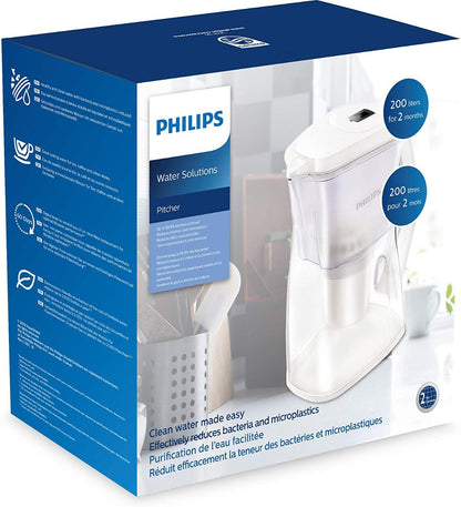Philips AWP2970 Anti-Bacteria Water Filter Pitcher, Digital Timer, Ultrafiltration, White
