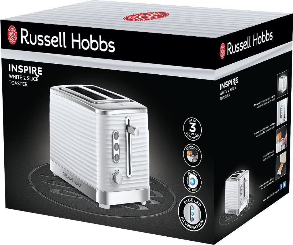 Russell Hobbs 24370 Inspire High Gloss Plastic Two Slice Toaster, White