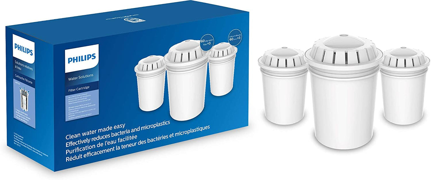 Philips AWP261 Water Filter Cartridge Removes Bacteria, Filtration Capacity 200L 3 Pack
