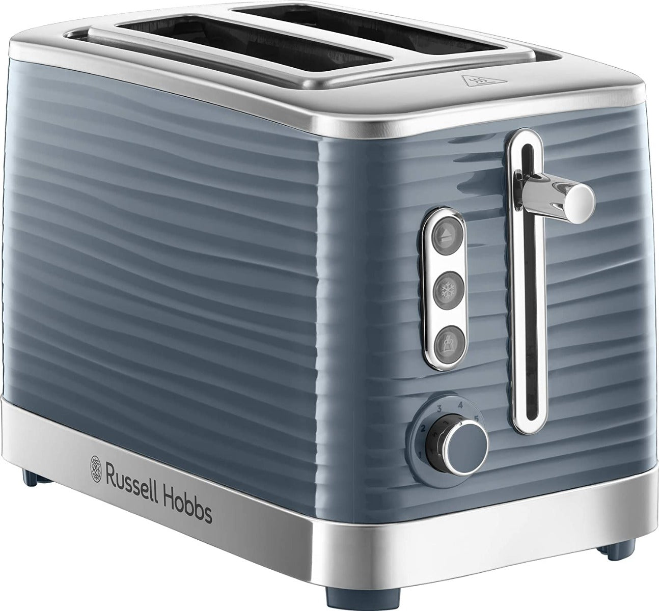 Russell Hobbs 24373 Grey Inspire 2 Slice Toaster | Wide Slot with Frozen, Cancel and Reheat Settings | High Gloss Chrome Accents | 1050 W