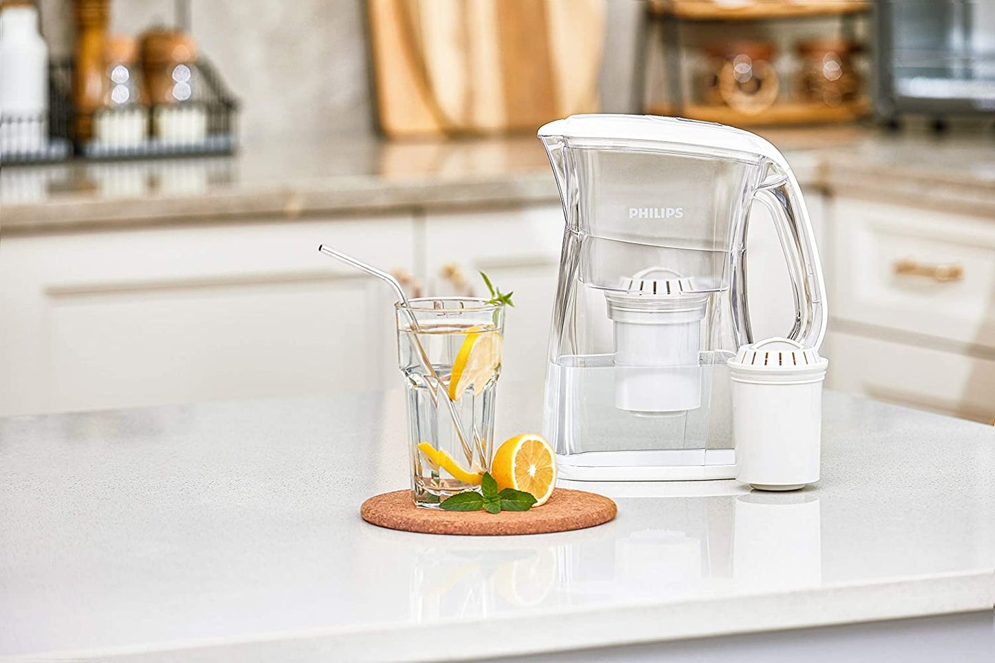 Philips AWP2970 Anti-Bacteria Water Filter Pitcher, Digital Timer, Ultrafiltration, White
