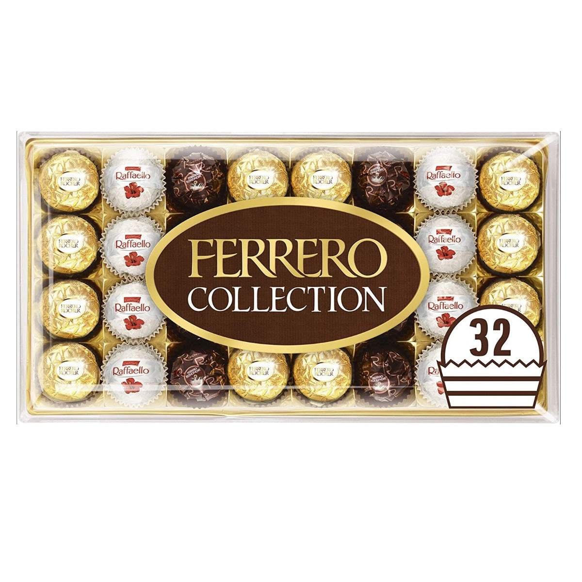 Ferrero Collection Chocolate Hamper Gifts Set, Assorted Dark, Milk, Chocolate and Coconut and Almond, 359g, Box of 32 Pieces