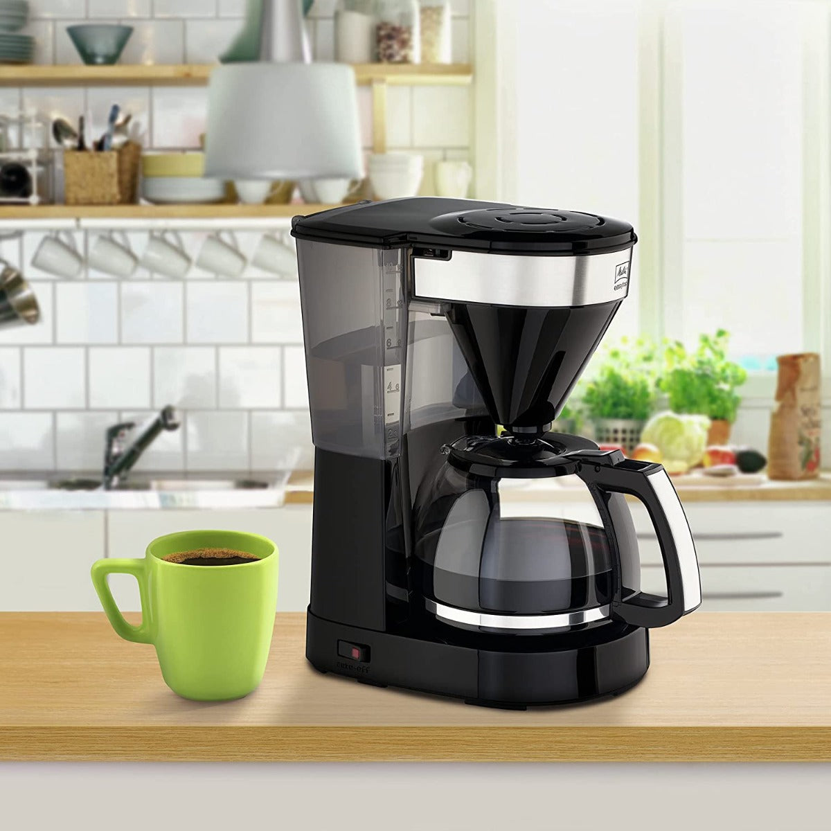 Melitta Filter Coffee Machine with Glass Jug, Easy Top II Model | Black/Brushed Steel | 6762889