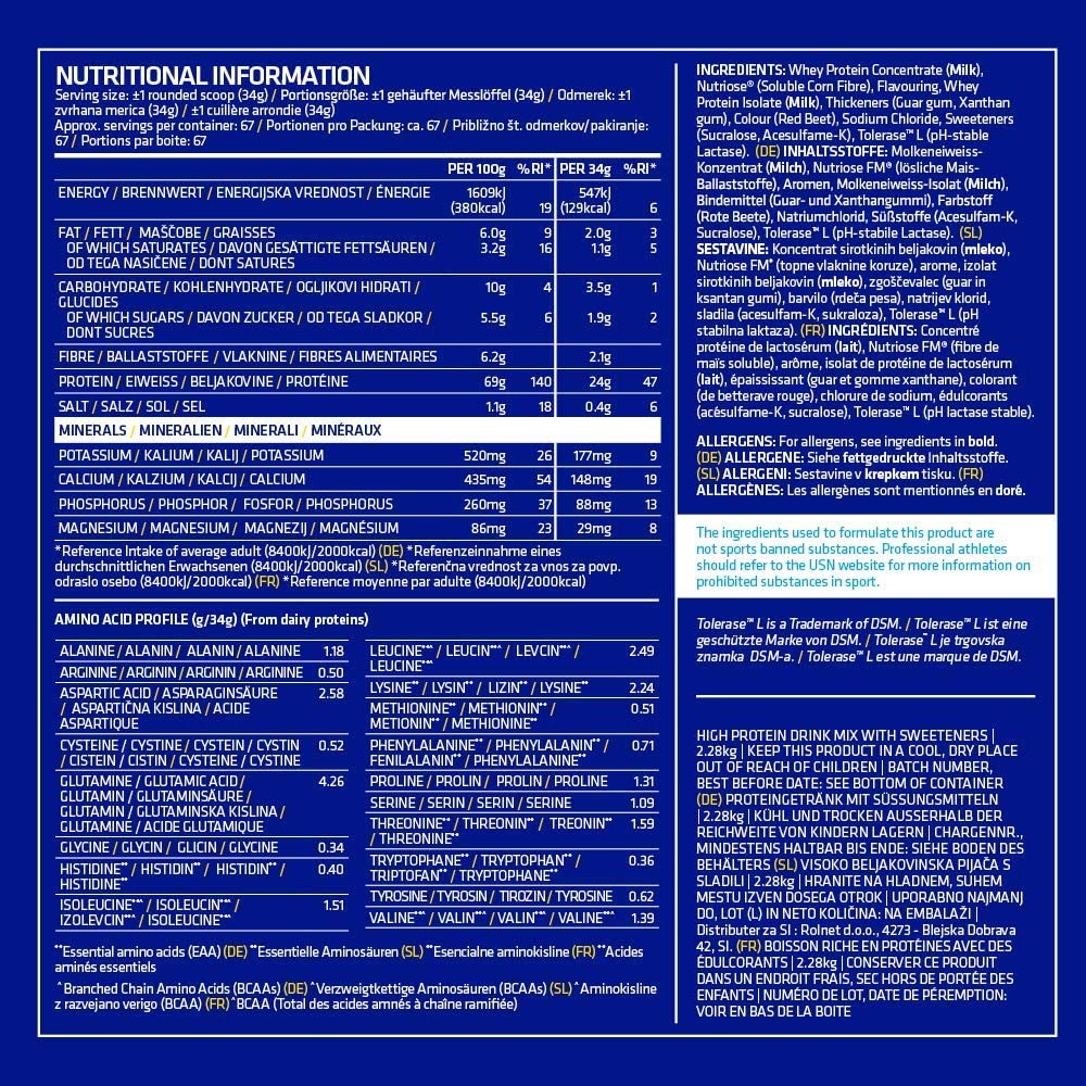 USN 100% Whey Protein Shake Chocolate 2.28kg