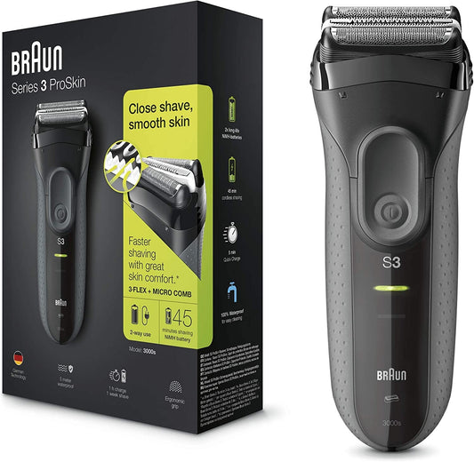 Braun Series 3 ProSkin 3000s Electric Shaver Rechargeable and Cordless Electric Razor for Men Black