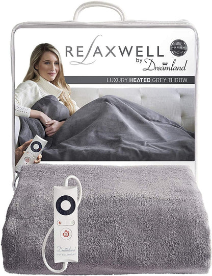 Dreamland Relaxwell Intelliheat fast heat up in 5 minutes Luxury Velvety heated electric throw | Grey | 160 x 120 cm | 6 temperature settings