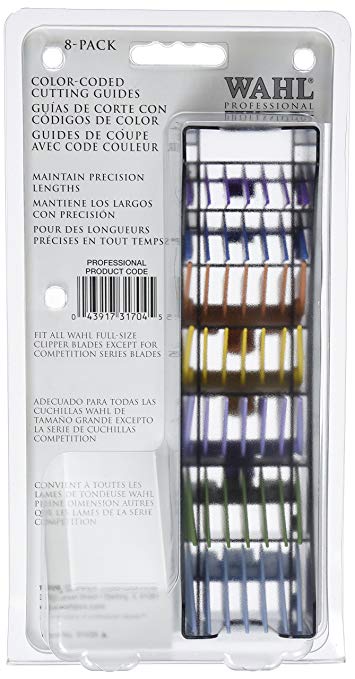 Wahl 3170-800 Number 1-8 Colored Plastic Clipper Attachments Comb Set