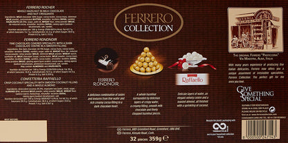 Ferrero Collection Chocolate Hamper Gifts Set, Assorted Dark, Milk, Chocolate and Coconut and Almond, 359g, Box of 32 Pieces