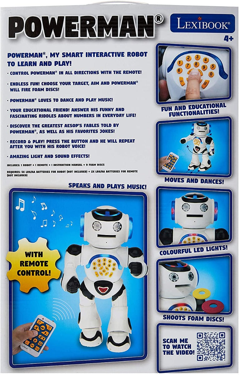 Lexibook Powerman Remote Control Interactive Remote Control Toy , Educational Robot Toy, ROB50EN,  White and Black