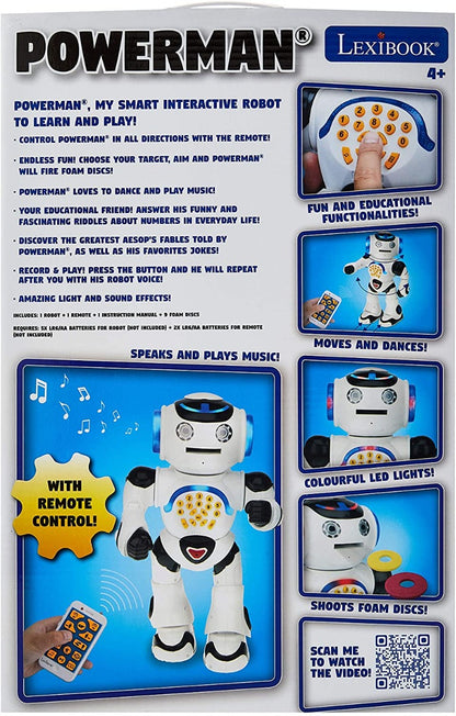 Lexibook Powerman Remote Control Interactive Remote Control Toy , Educational Robot Toy, ROB50EN,  White and Black
