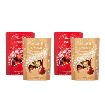 Lindt Lindor Milk Chocolate and Assorted Chocolate Truffles Pack of 4 x 200g