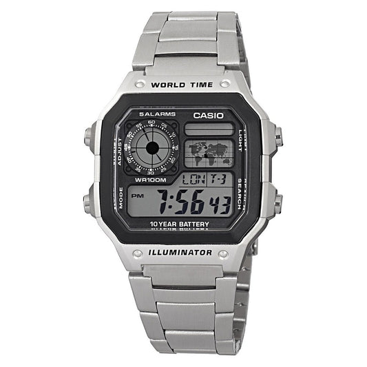 Casio World Time LCD Watch - Stainless Steel Bracelet