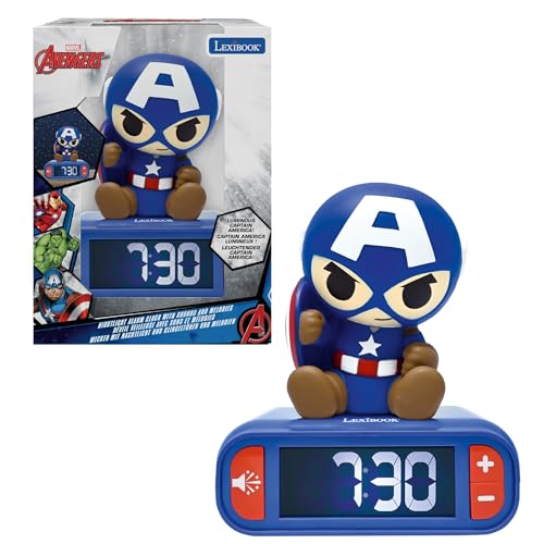 Lexibook 3D Captain America Childrens Clock Night Light