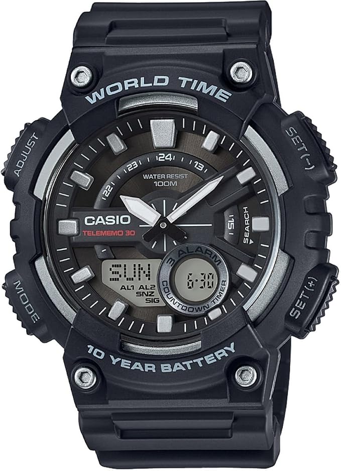 Casio AEQ-110W-1AVEF men's analog digital black world time watch