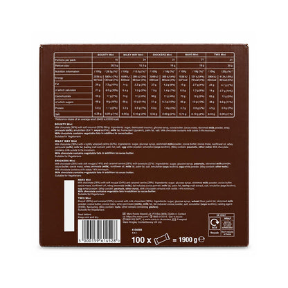 Mars, Snickers, Twix, Milky Way & Bounty Fun Size Chocolate Bars Box – 100 Pieces