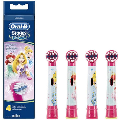 Oral B AEB10B4PRN Power Kids Stages Princess Replacement Toothbrush Heads - Pack of 4