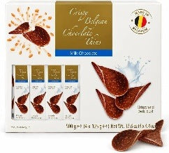Belgian Crispy Milk Chocolate Thins 500g (4 x 125g) - product packaging and appearance