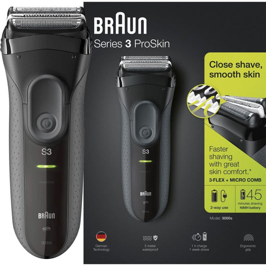 Braun Series 3 ProSkin 3000s Electric Shaver Rechargeable and Cordless Electric Razor for Men Black