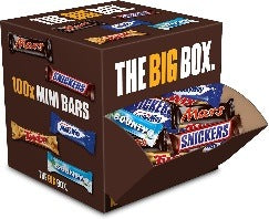 Chocolate Fun Size Assortment Box – 100 Bars, 1.9kg - product packaging and appearance