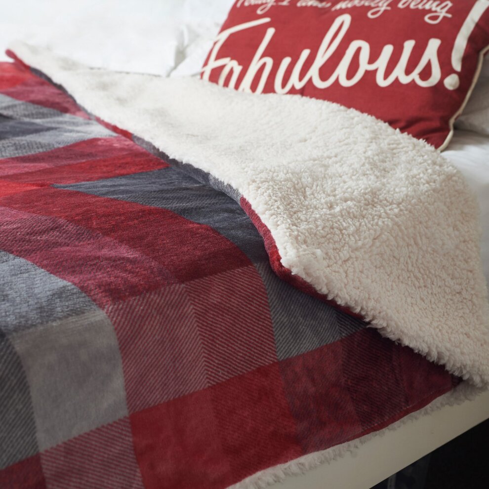 Dreamland Intelliheat  Luxury Tartan Check Velvety Sherpa Heated Overblanket/Throw - 6 Heat Setting -16773