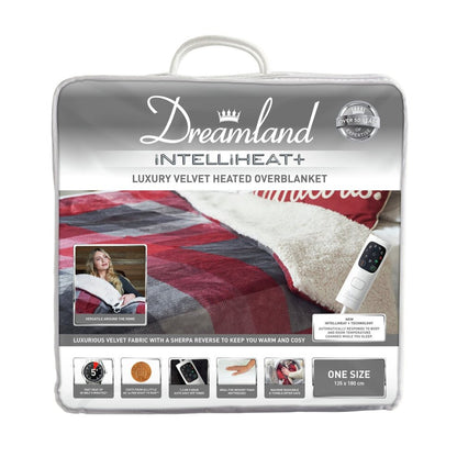 Dreamland Intelliheat  Luxury Tartan Check Velvety Sherpa Heated Overblanket/Throw - 6 Heat Setting -16773