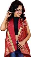 Fartila Maroon Taffeta Silk Banarasi Dupatta 081553 - product packaging and appearance