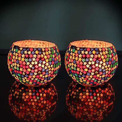 Fartila CLIMAGE46 Glass Candle Holder Star Multicolour Pack of 2