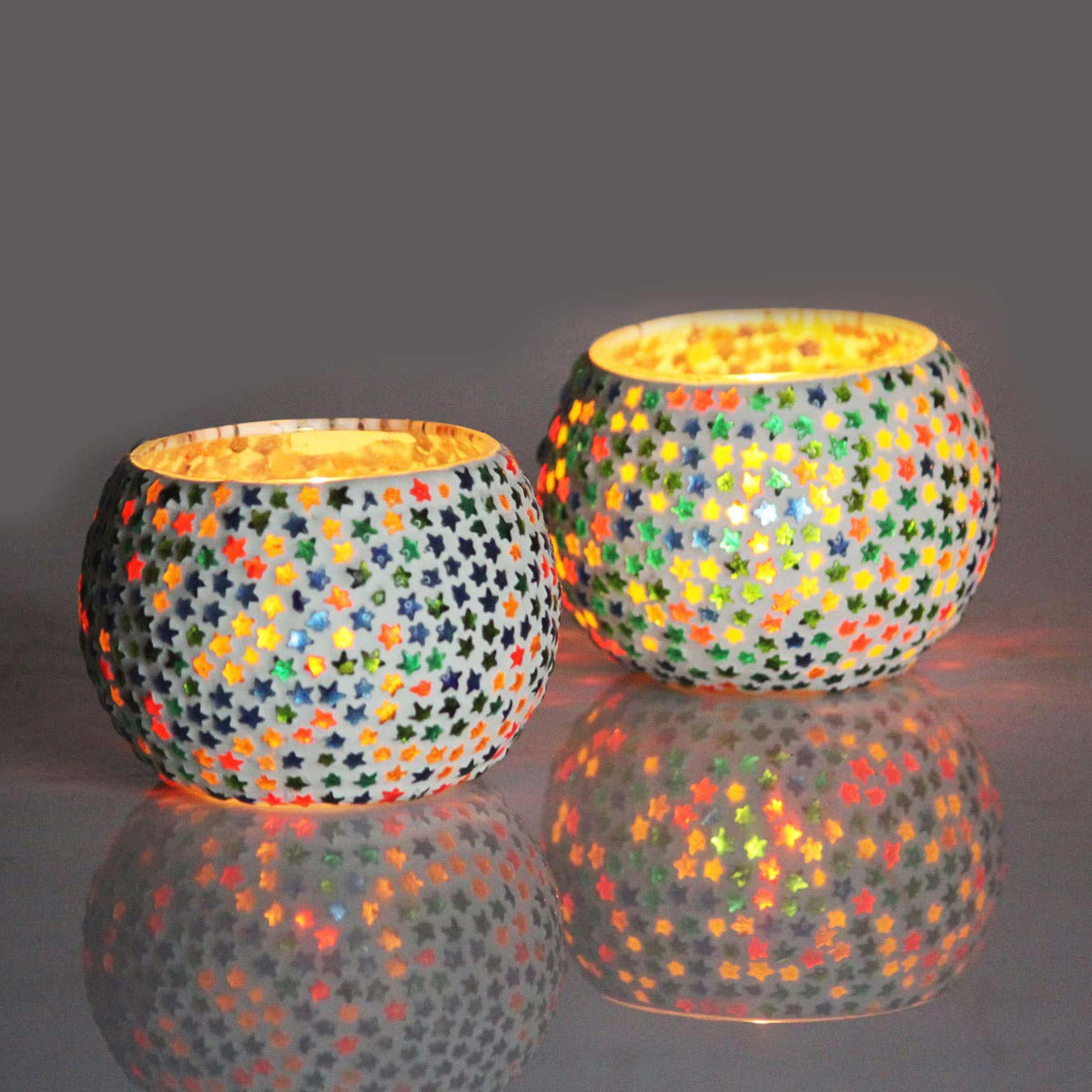 Fartila CLIMAGE46 Glass Candle Holder Star Multicolour Pack of 2