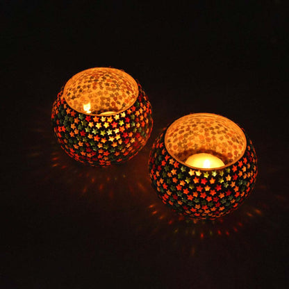 Fartila CLIMAGE46 Glass Candle Holder Star Multicolour Pack of 2