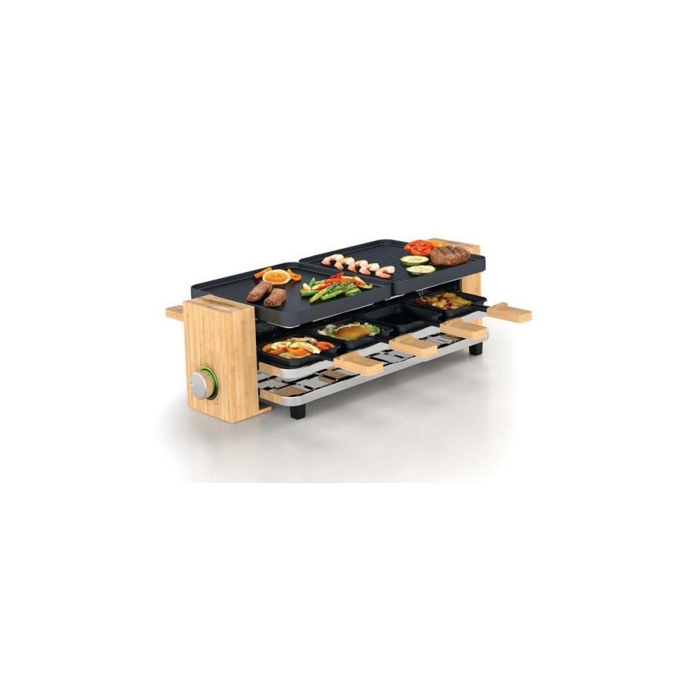 Princess 162910 Table Top 8 Person Raclette Grill Hotplate 1200W Black Wood