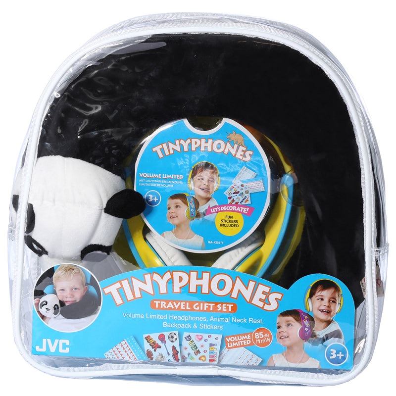 JVC HA-KD5 Tinyphones Travel Gift Set with Panda Neck Rest, Stickers and Backpack - With Volume Limiter - Blue