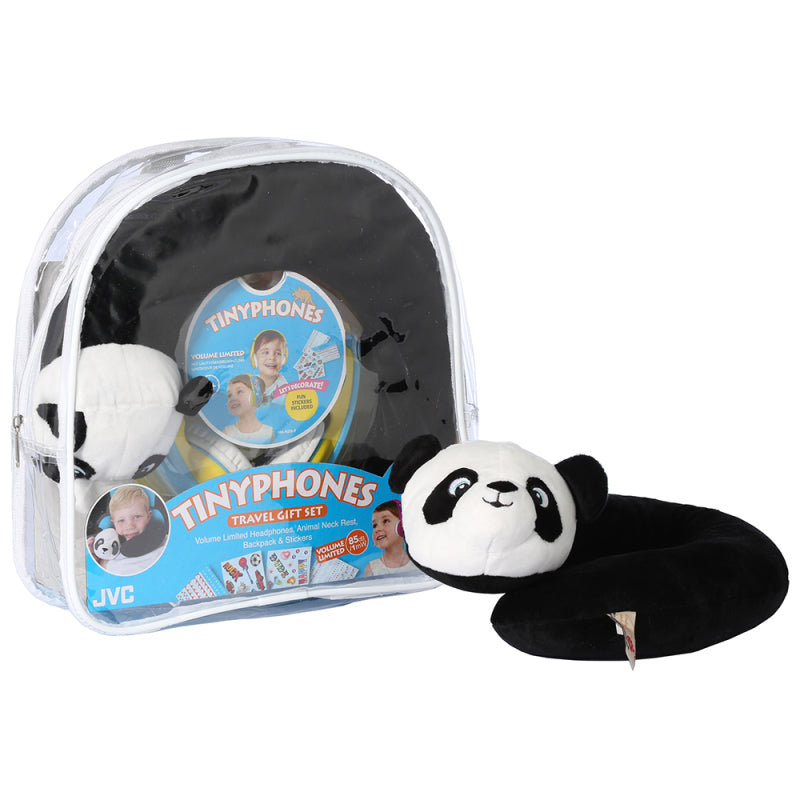 JVC HA-KD5 Tinyphones Travel Gift Set with Panda Neck Rest, Stickers and Backpack - With Volume Limiter - Blue