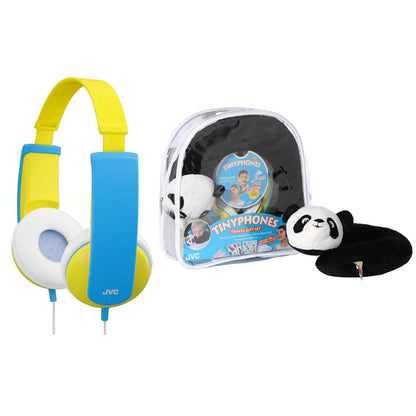 JVC HA-KD5 Tinyphones Travel Gift Set with Panda Neck Rest, Stickers and Backpack - With Volume Limiter - Blue
