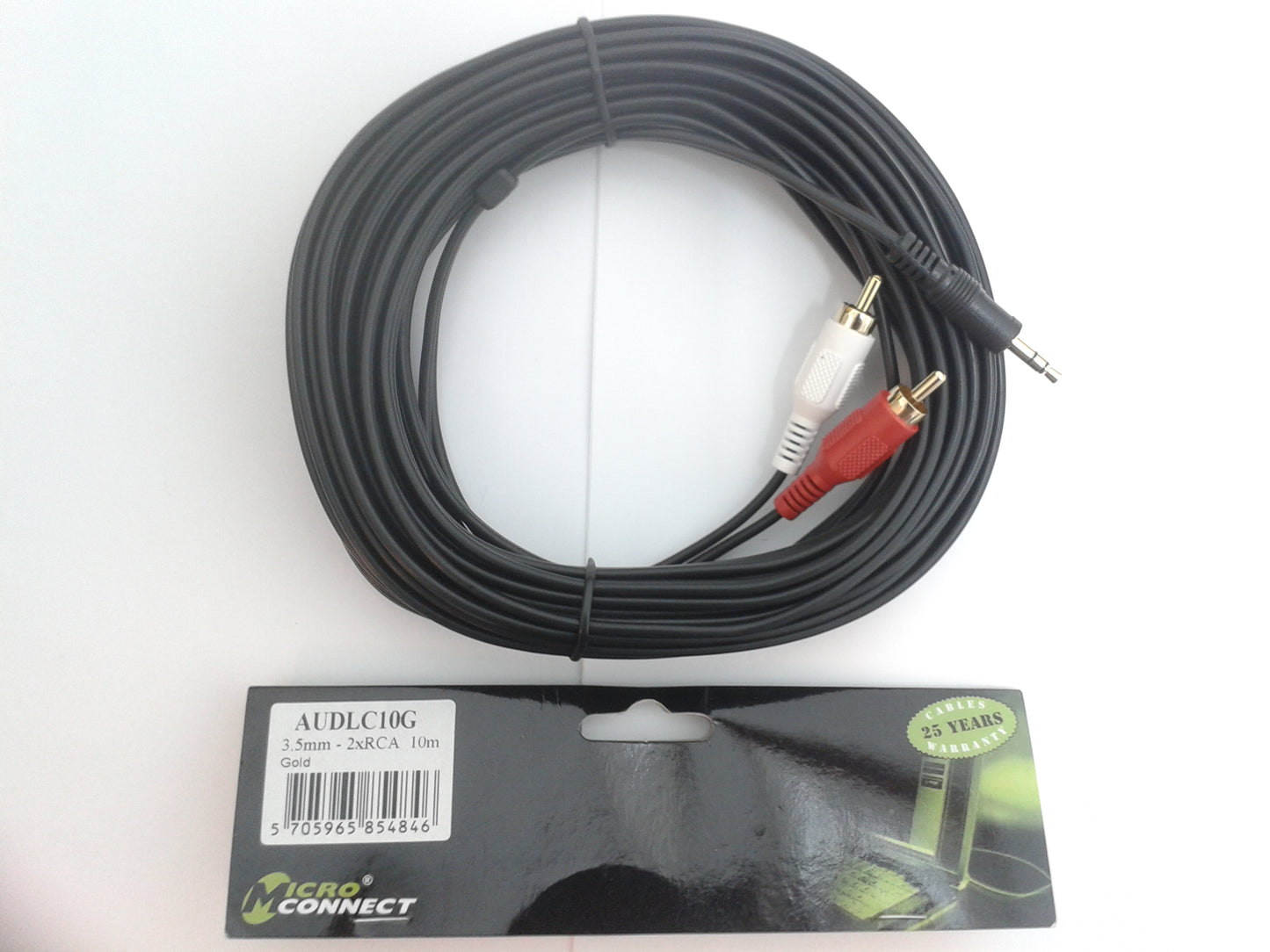 Microconnect 3.5mm 2xRCA 10m Gold AUDLC10G Male - Male BLACK