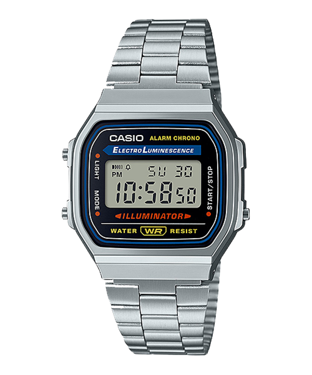 Casio A168WA-1YES Classic Digital Watch - Silver Black Case
