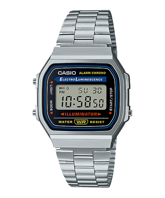 Casio A168WA-1YES Classic Digital Watch - Silver Black Case