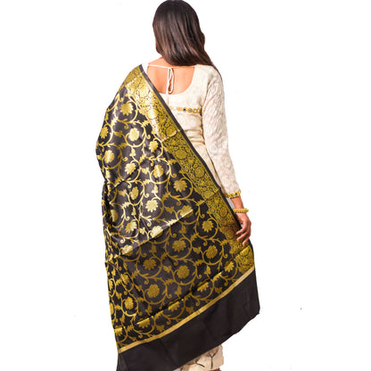 Fartila Banarasi BL0361B Black Cotton Tapeta Silk Dupatta