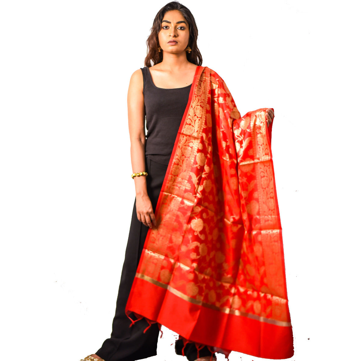 Fartila Banarasi BL0361R Red Cotton Tapeta Silk Dupatta