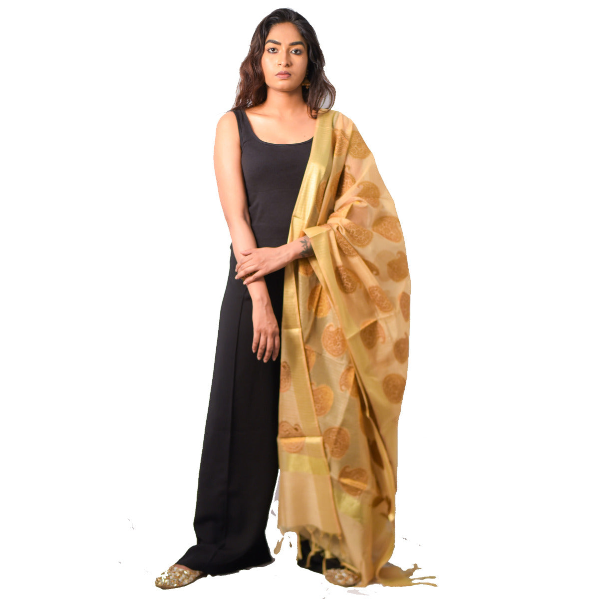 Fartila Banarasi BL0362GL Golden Cotton Tapeta Silk Dupatta
