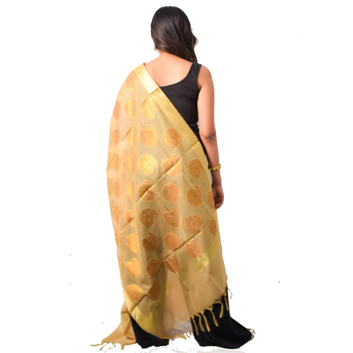 Fartila Banarasi BL0362GL Golden Cotton Tapeta Silk Dupatta