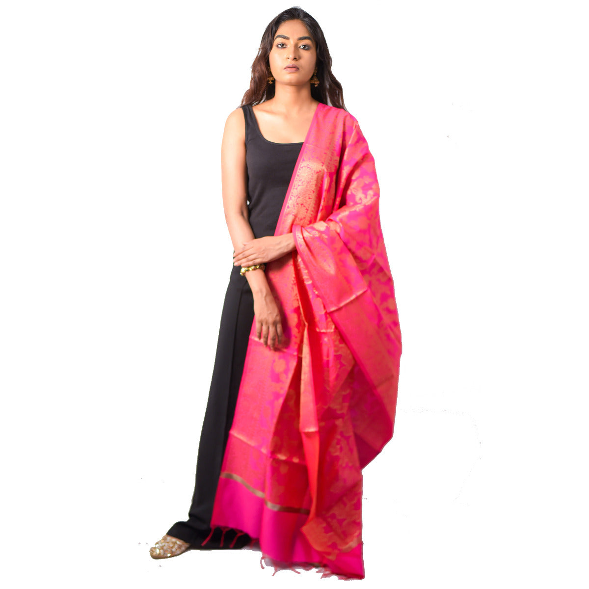Fartila Banarasi BL0364P Pink Cotton Tapeta Silk Dupatta