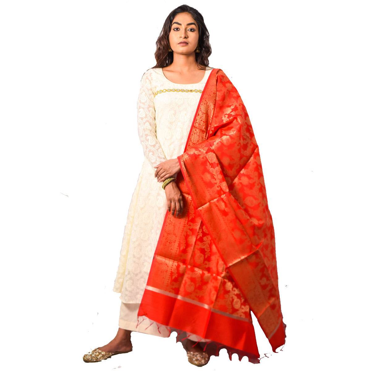 Fartila Banarasi BL0364R Red Cotton Tapeta Silk Dupatta