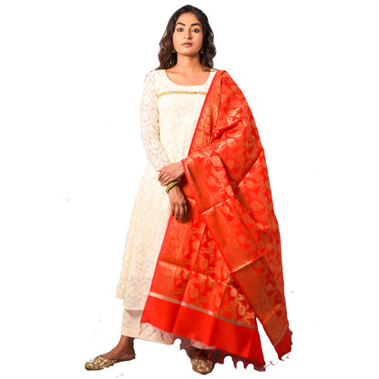 Fartila Banarasi BL0364R Red Cotton Tapeta Silk Dupatta
