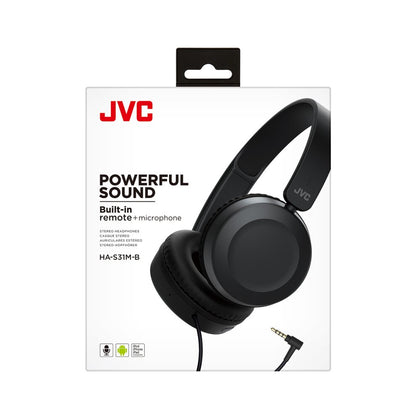 JVC Foldable Lightweight HA-S31M On-Ear Headphones with Built-In Remote, Microphone and Call Handling, Black
