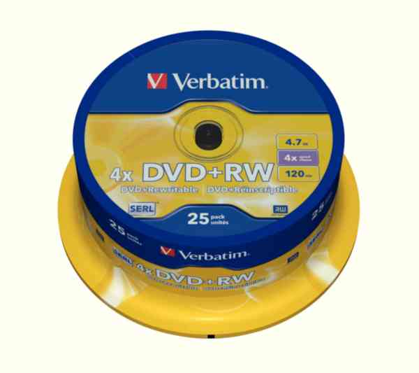 Verbatim DVD+RW 4.7Gb 4x Spindle 25 No 43489 Rewritable Blank DVD